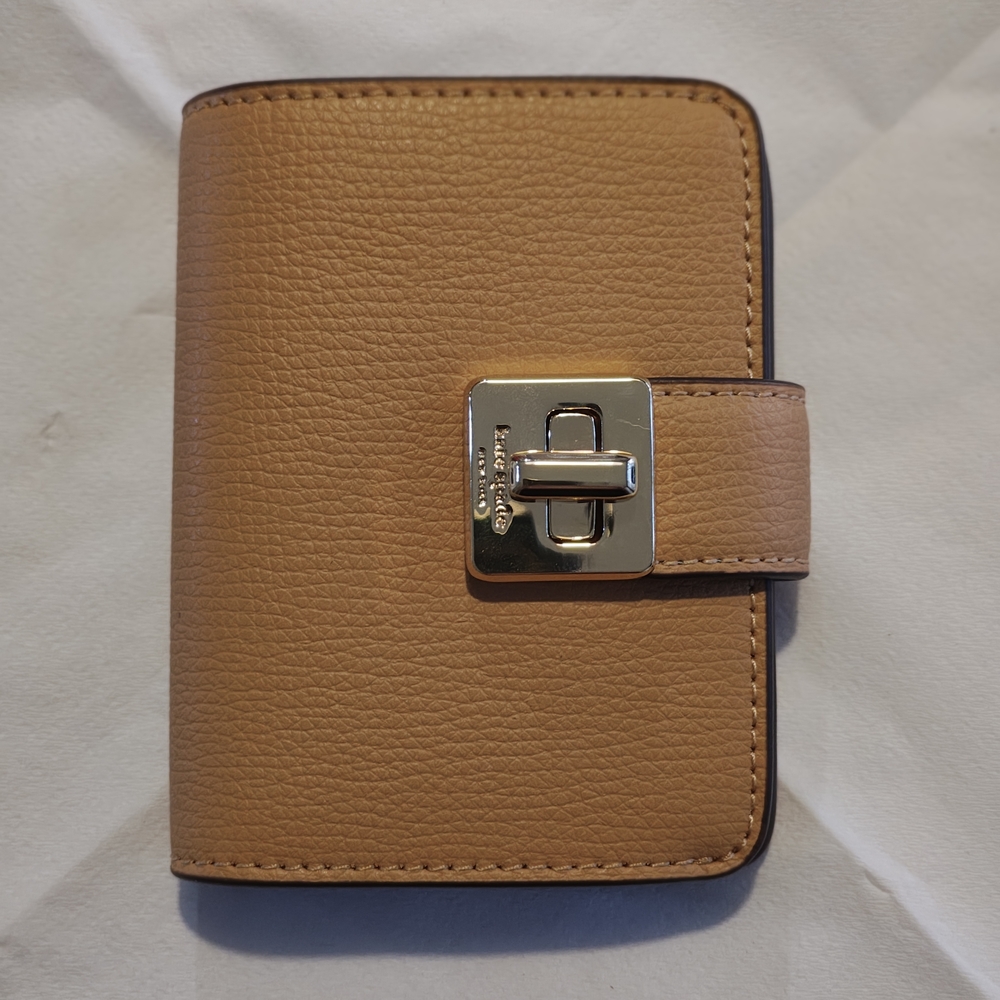Kate Spade Phoebe Tan Wallet with Gold Turn Lock Clasp With Card Slots